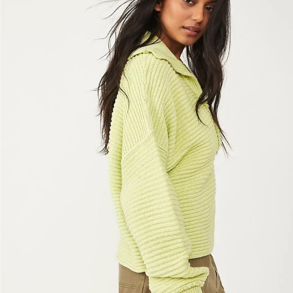 Free People Lime Green V-Neck Sweater - Picture 2 of 7